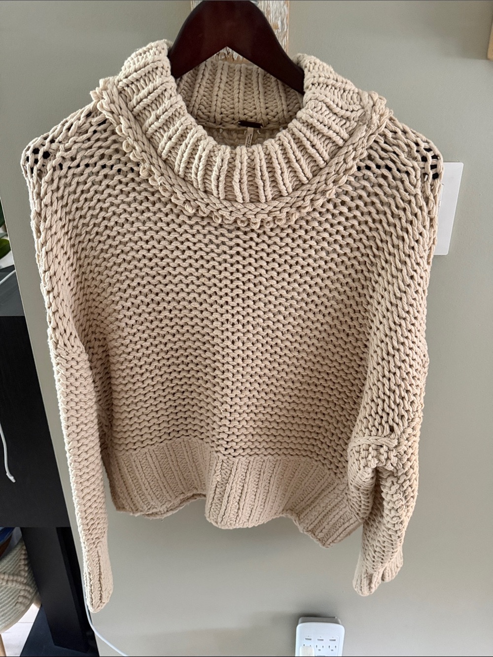 Free People Cream Chunky Cowl Neck Sweater